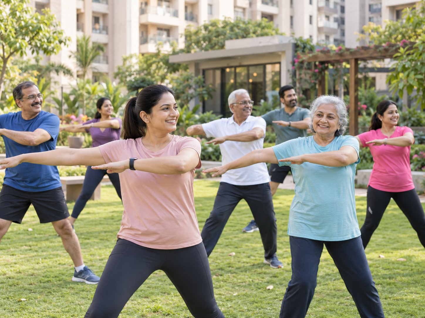 Community fitness session in a residential society